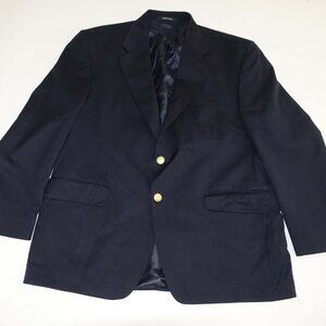 Chaps Men's Blazer Size 42 Short Navy Blue 100% Wool 2 Button Jacket Lined 42S